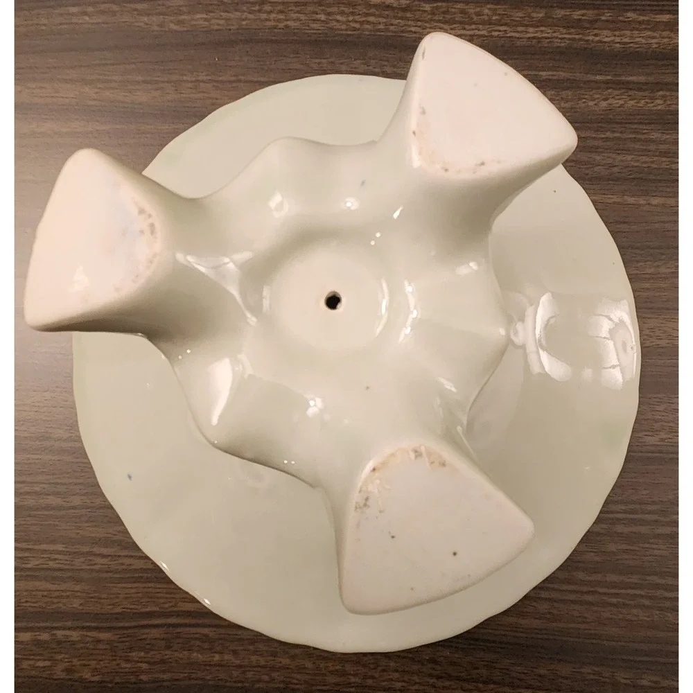 Vintage Chinese Tazza Blue Porcelain Footed Pedestal Plate Platter